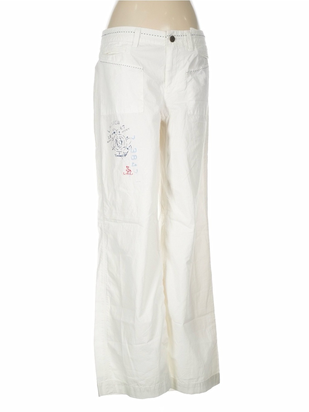 Ralph Lauren White Wide-Leg Chinos with Nautical Embroidery
